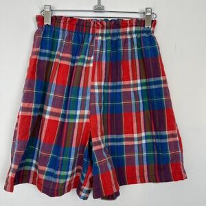 Vintage Simply Basic Plaid Lounge Shorts Womens M Red Blue Cotton Pajama Sleep